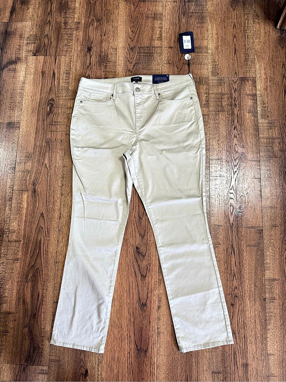 NYDJ Beige Straight Leg Mid Rise Light Wash Stretch 5-Pocket Jeans Women 16